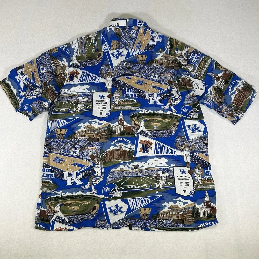 Reyn Spooner Sports Kentucky Wildcats Shirt Mens Large Blue Button‎ Up Hawaiian